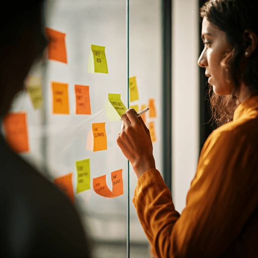 Team member planning with sticky notes